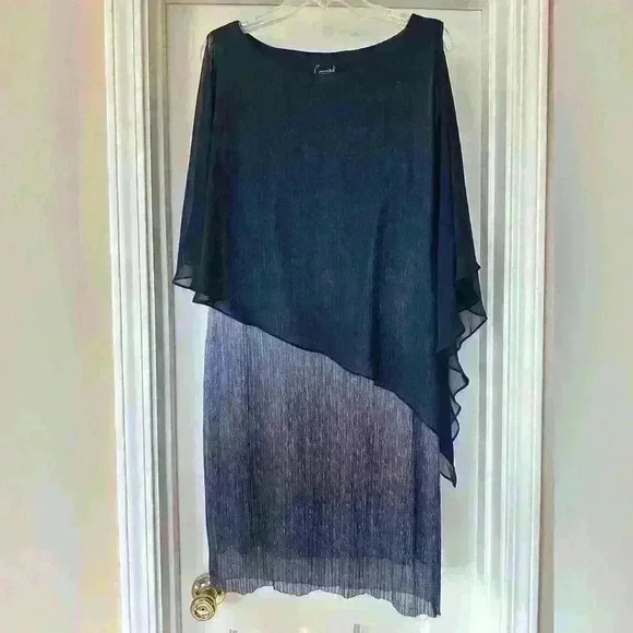 Connected Apparel Cape Overlay Metallic Dress Size 12 - Picture 2 of 6